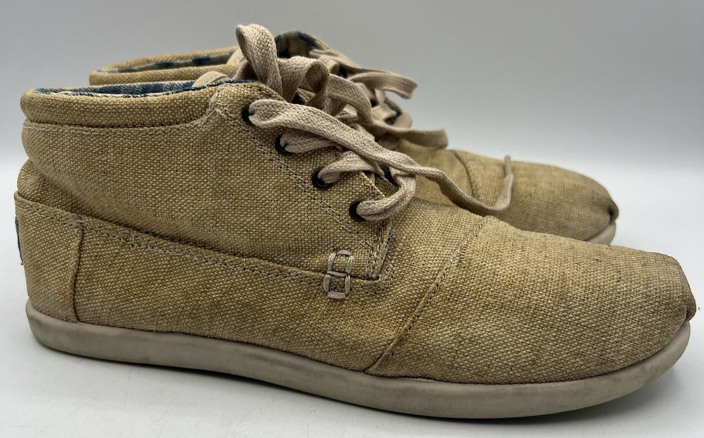 TOMS Desert Sand Canvas Mid Top Casual Shoes Youth Size 6 Beige Lace Up